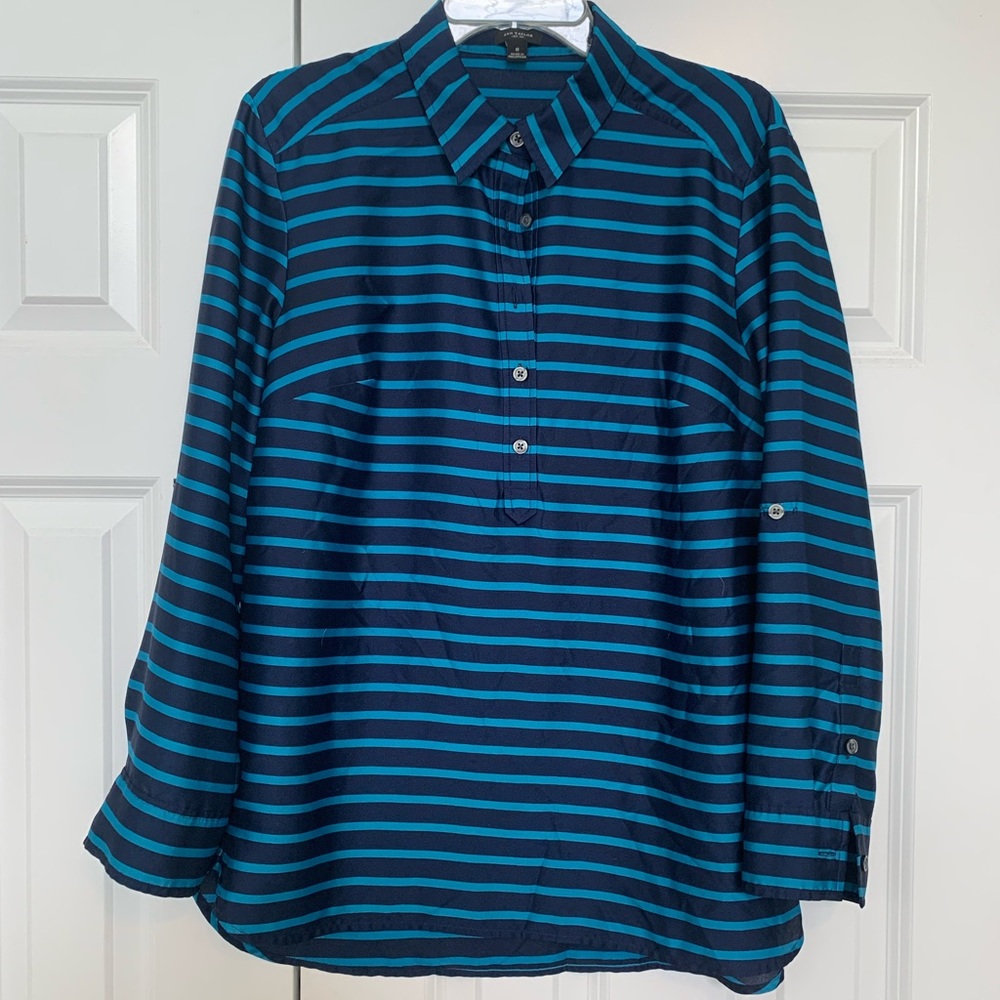 Ann Taylor navy and teal stripe tunic